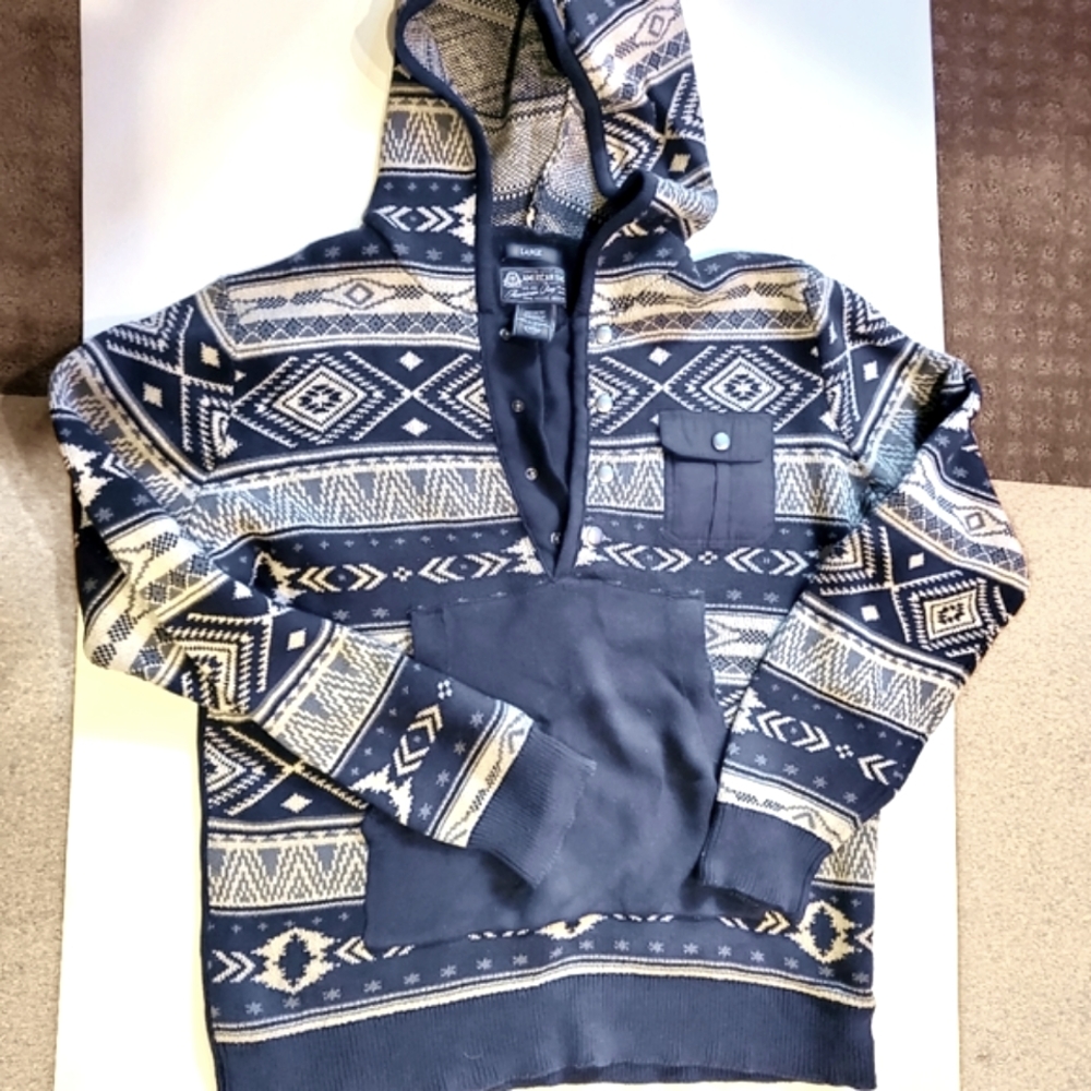 American Rag Patchwork Hooded Sweater Navy